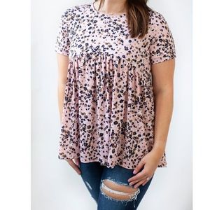 Pink animal print babydoll top